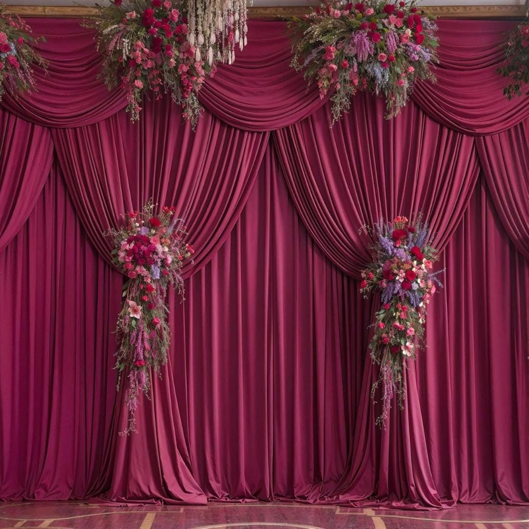 BURGUNDY - Wrinkle Free Backdrop Curtains for Parties  - 10 Panels 5x10ft Silky Interlock Backdrop for Weddings Birthday Party Curtains