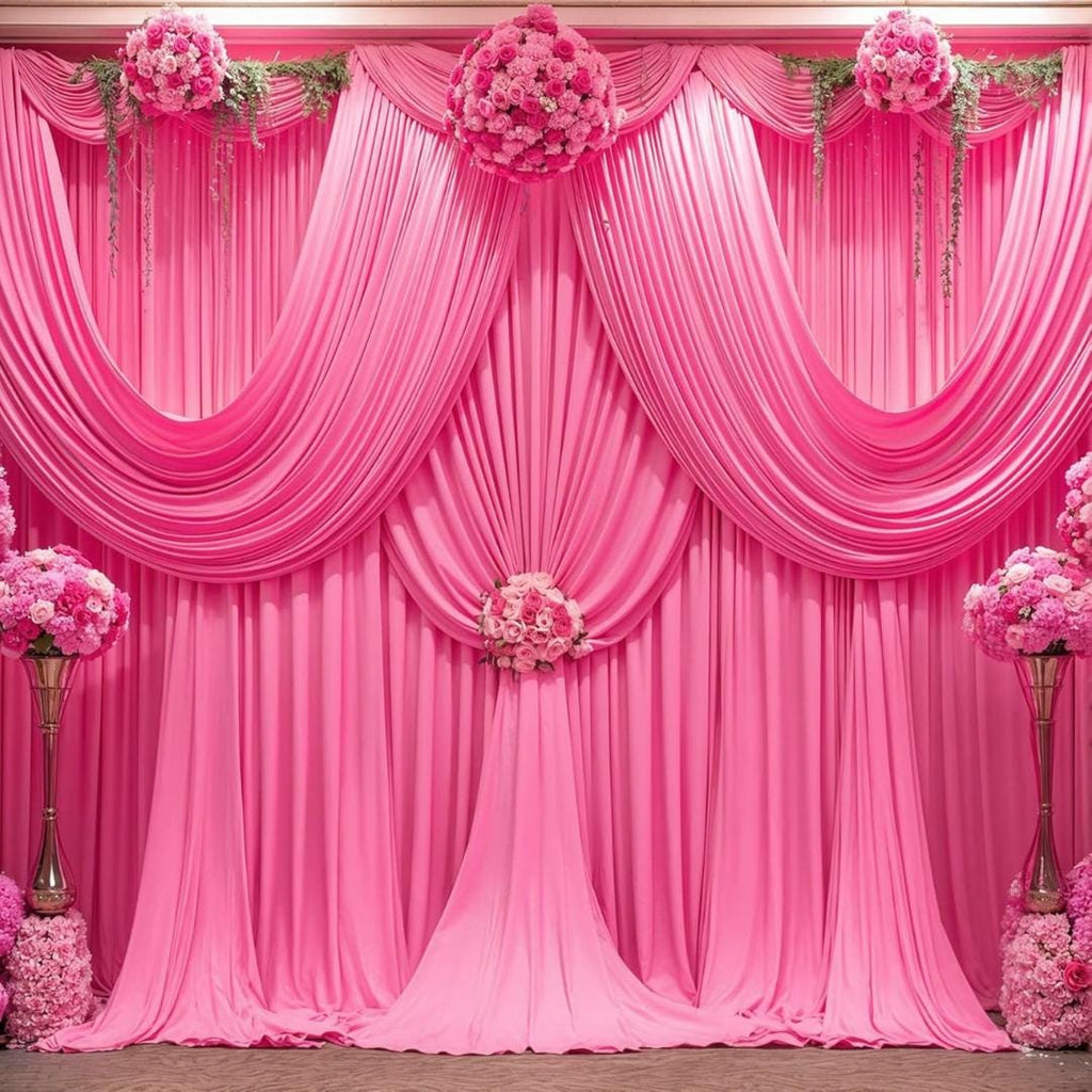 HOT PINK - Wrinkle Free Backdrop Curtains for Parties  - 10 Panels 5x10ft Silky Interlock Backdrop for Weddings Birthday Party Curtains