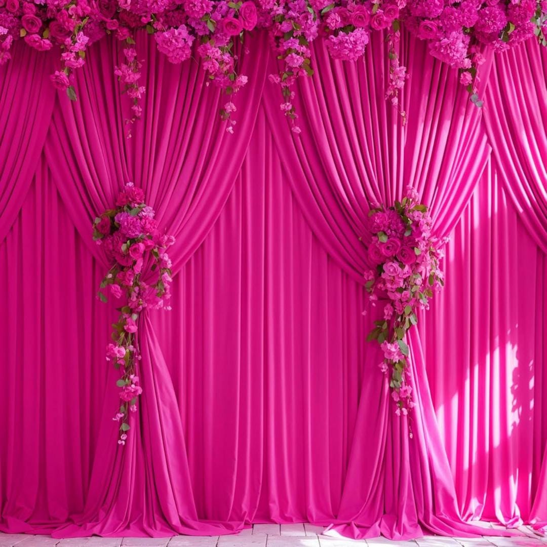 FUCHSIA - Wrinkle Free Backdrop Curtains for Parties  - 10 Panels 5x10ft Silky Interlock Backdrop for Weddings Birthday Party Curtains