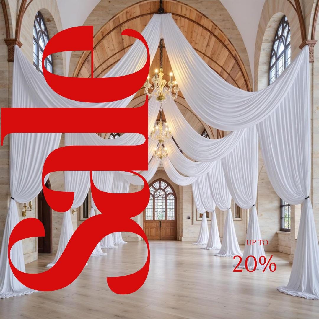 WHITE - 5' x 40 Ft Ceiling Drapes for Wedding Parties, Wrinkle Free Interlock Canopy Tent Draping Ceiling Curtains Arch Drapery for Events