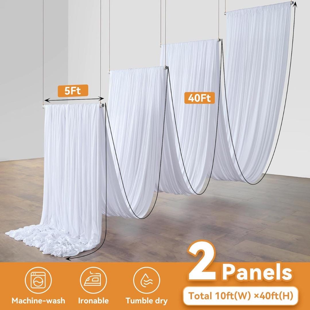ROYAL - 5' x 40 Ft Ceiling Drapes for Wedding Parties, Wrinkle Free Interlock Canopy Tent Draping Ceiling Curtains Arch Drapery for Events