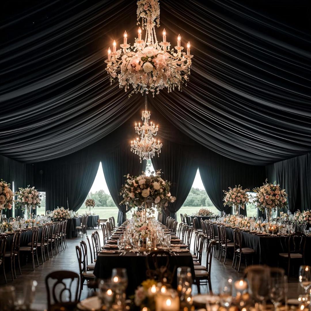 BLACK - 5' x 21 Ft Ceiling Drapes for Wedding Parties, Wrinkle Free Interlock Canopy Tent Draping Ceiling Curtains Arch Drapery for Events