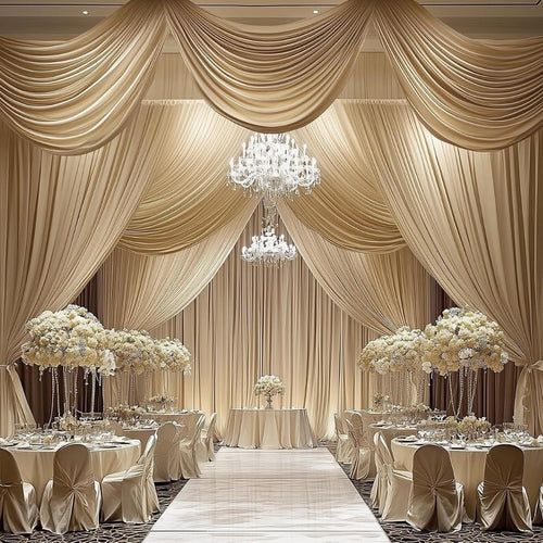 BEIGE - 5' x 40 Ft Ceiling Drapes for Wedding Parties, Wrinkle Free Interlock Canopy Tent Draping Ceiling Curtains Arch Drapery for Events