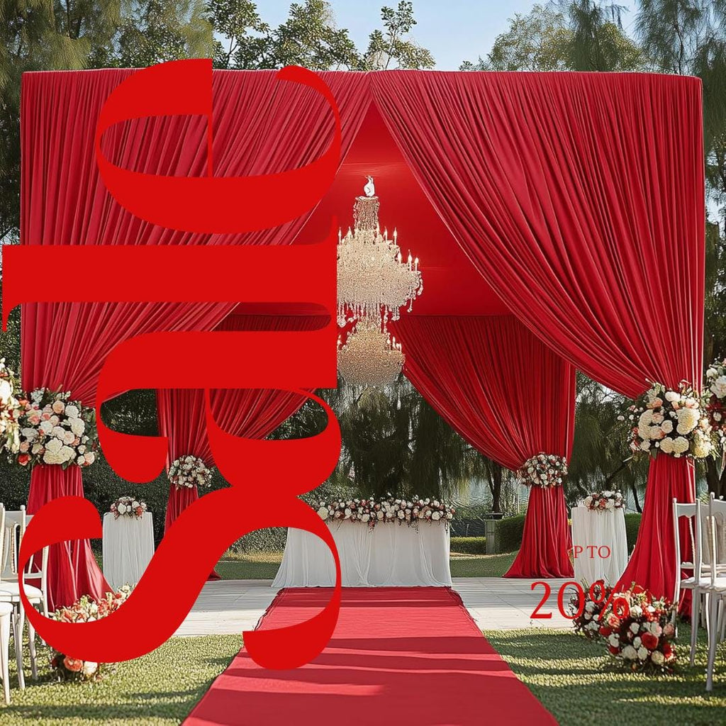 RED - 5' x 21 Ft Ceiling Drapes for Wedding Parties, Wrinkle Free Interlock Canopy Tent Draping Ceiling Curtains Arch Drapery for Events