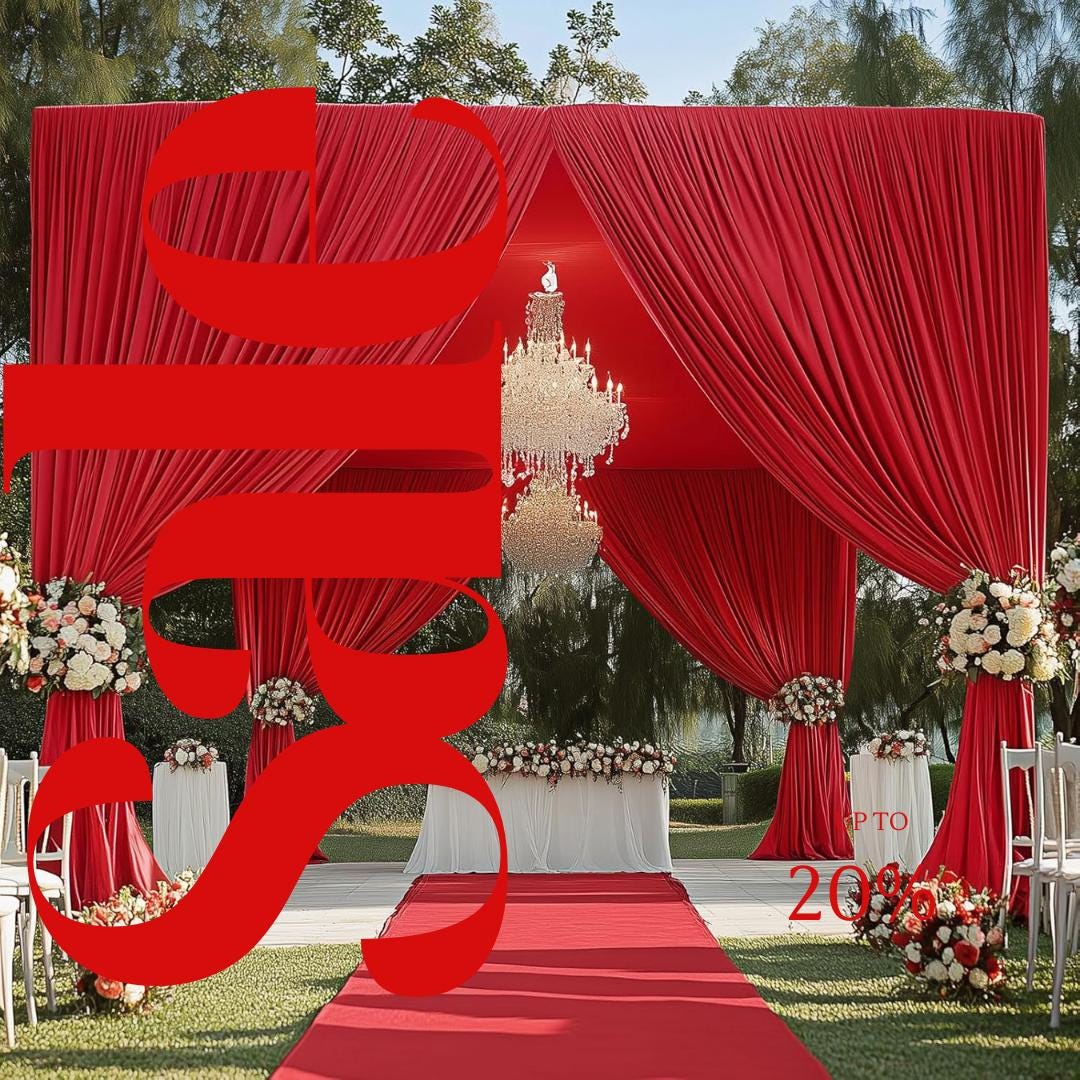RED - 5' x 21 Ft Ceiling Drapes for Wedding Parties, Wrinkle Free Interlock Canopy Tent Draping Ceiling Curtains Arch Drapery for Events