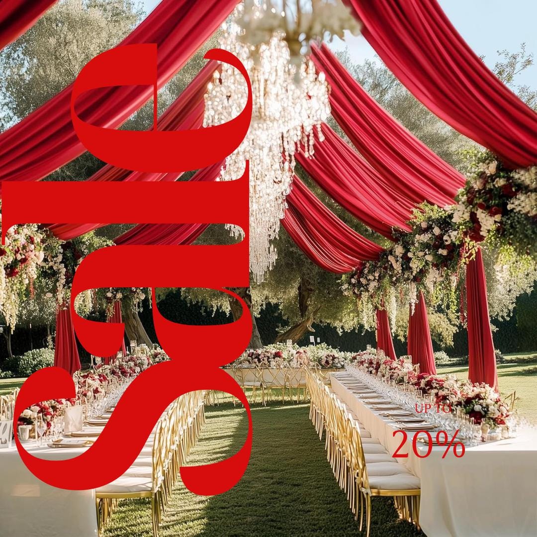 RED - 5' x 33 Ft Ceiling Drapes for Wedding Parties, Wrinkle Free Interlock Canopy Tent Draping Ceiling Curtains Arch Drapery for Events