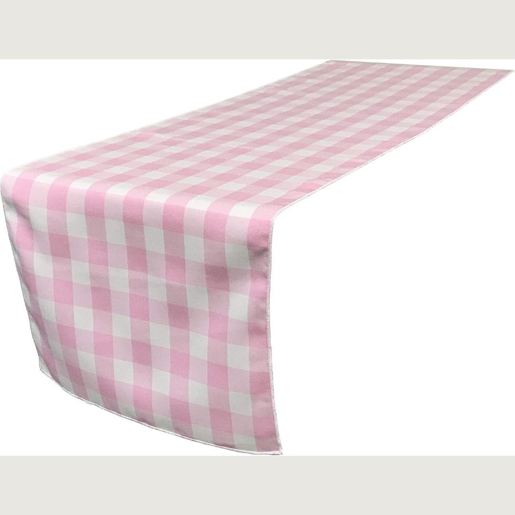 14" Wide Polyester Poplin Gingham, Checkered, Plaid Table Runner (White & Light Pink, 14" Wide x 90" Long) for Party Sweetest Day Wedding