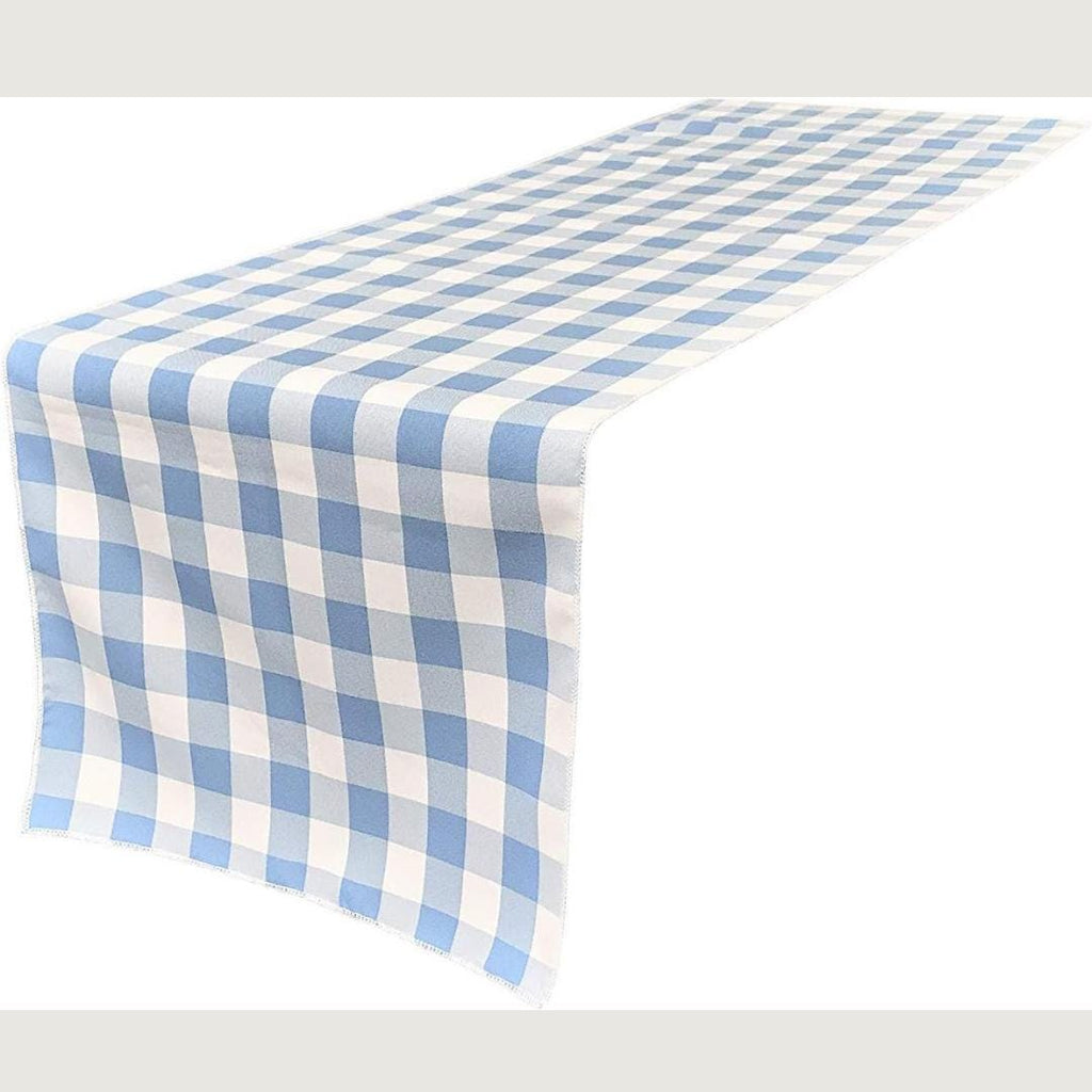 14" Wide Polyester Poplin Gingham, Checkered, Plaid Table Runner (White & Light Blue, 14" Wide x 90" Long) for Party Sweetest Day Wedding