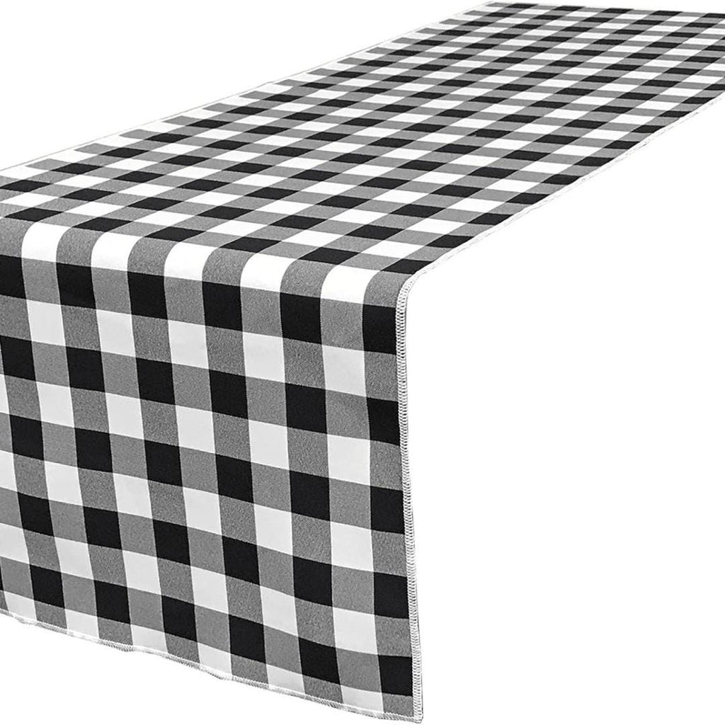 14" Wide Polyester Poplin Gingham, Checkered, Plaid Table Runner (White & Black , 14" Wide x 90" Long) for Party Sweetest Day Wedding