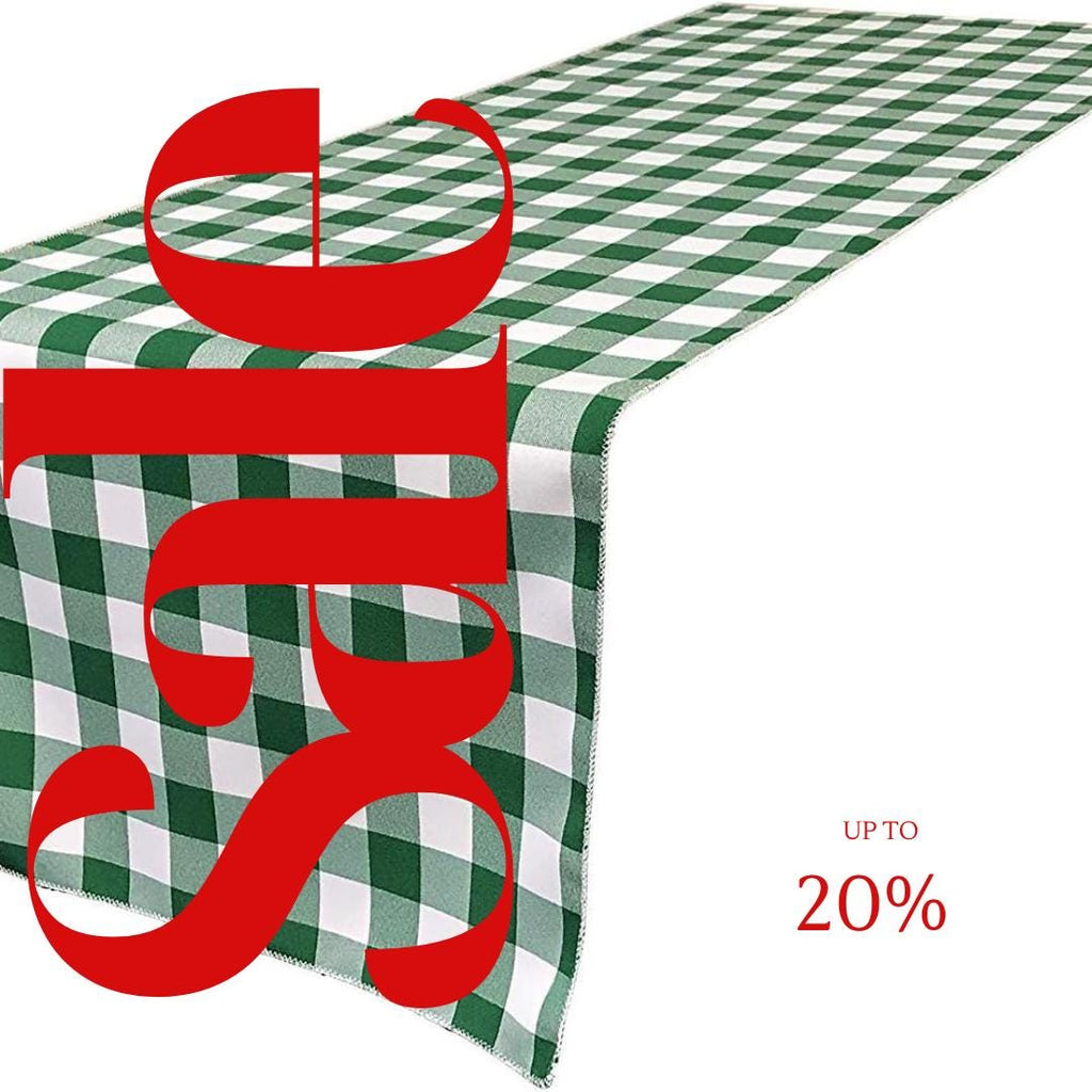 14" Wide Polyester Poplin Gingham, Checkered, Plaid Table Runner (White & Hunter , 14" Wide x 90" Long) for Party Sweetest Day Wedding