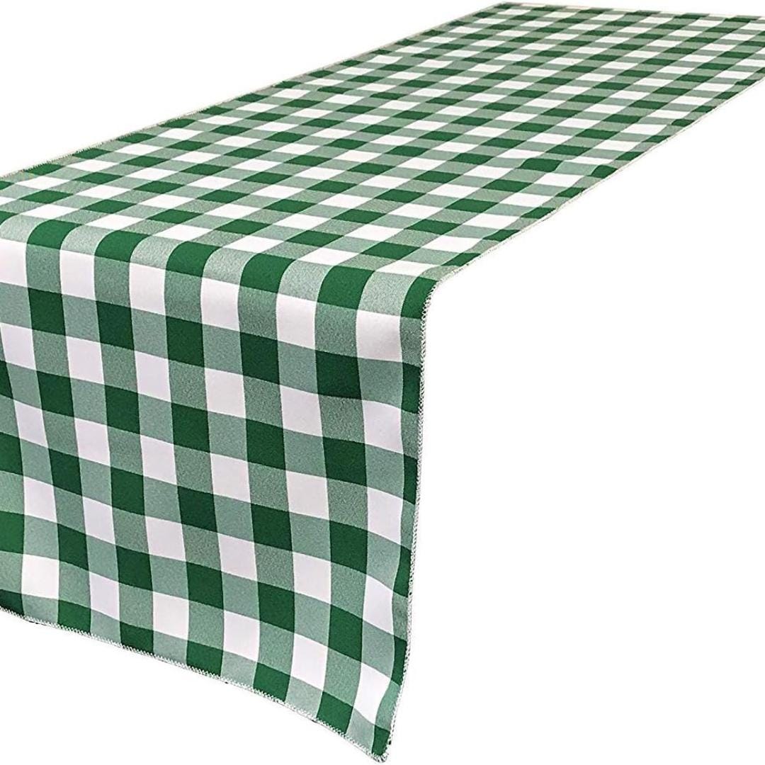 14" Wide Polyester Poplin Gingham, Checkered, Plaid Table Runner (White & Hunter , 14" Wide x 90" Long) for Party Sweetest Day Wedding
