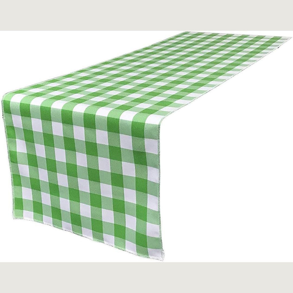 14" Wide Polyester Poplin Gingham, Checkered, Plaid Table Runner (White & Lime , 14" Wide x 90" Long) for Party Sweetest Day Wedding