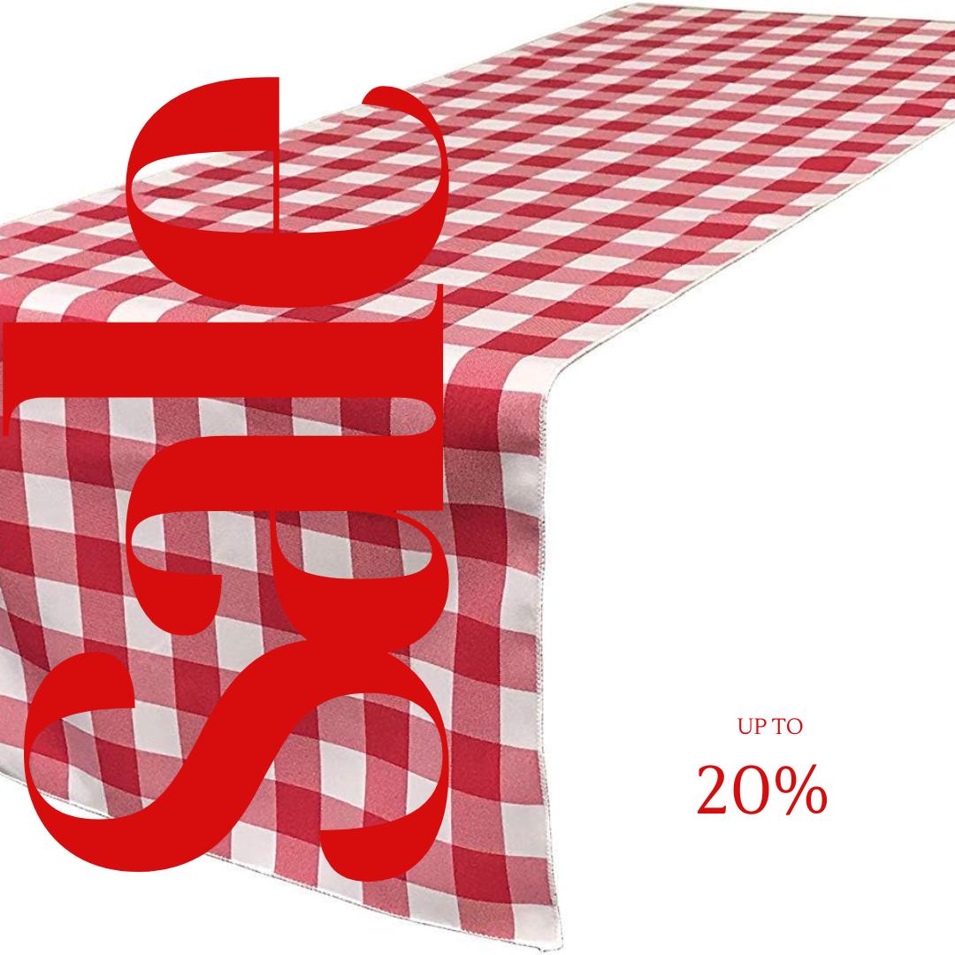 14" Wide Polyester Poplin Gingham, Checkered, Plaid Table Runner (White & Fuchsia , 14" Wide x 90" Long) for Party Sweetest Day Wedding