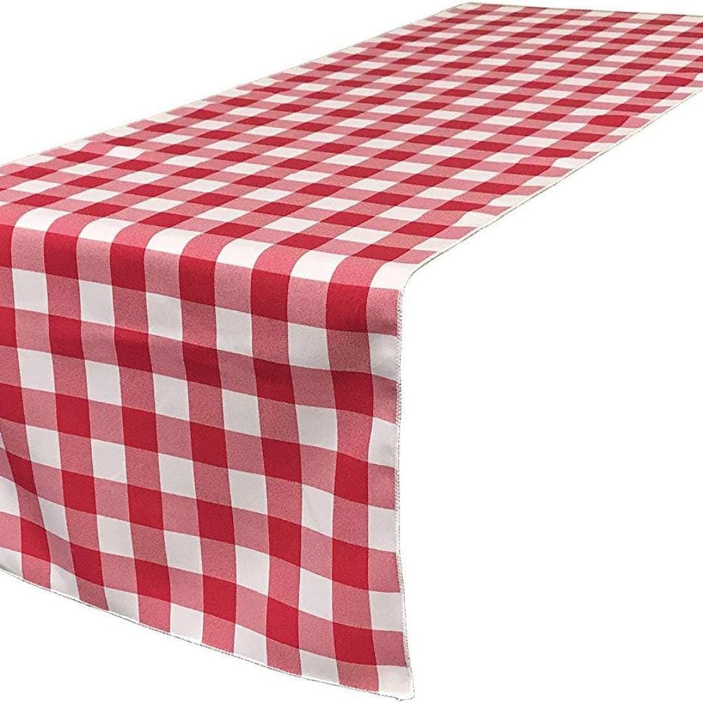 14" Wide Polyester Poplin Gingham, Checkered, Plaid Table Runner (White & Fuchsia , 14" Wide x 90" Long) for Party Sweetest Day Wedding
