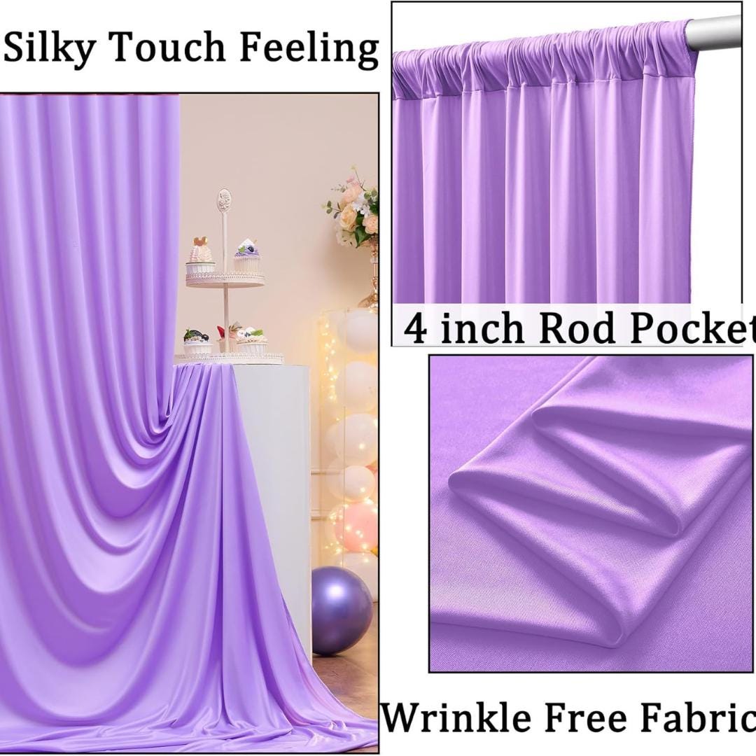 LAVENDER - Wrinkle Free Backdrop Curtains for Parties  - 10 Panels 5x10ft Silky Interlock Backdrop for Weddings Birthday Party Curtains