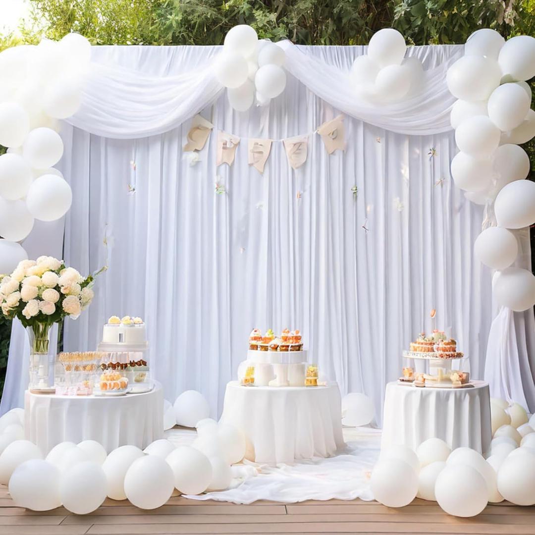 WHITE - Wrinkle Free Backdrop Curtains for Parties  - 10 Panels 5x10ft Silky Interlock Backdrop for Weddings Birthday Party Curtains
