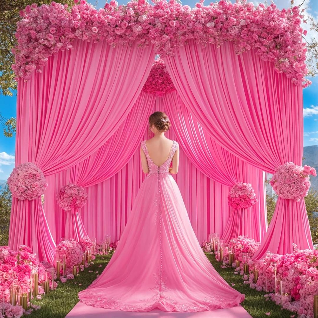 HOT PINK - Wrinkle Free Backdrop Curtains for Parties  - 10 Panels 5x10ft Silky Interlock Backdrop for Weddings Birthday Party Curtains