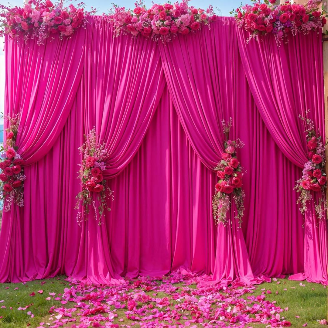 FUCHSIA - Wrinkle Free Backdrop Curtains for Parties  - 10 Panels 5x10ft Silky Interlock Backdrop for Weddings Birthday Party Curtains