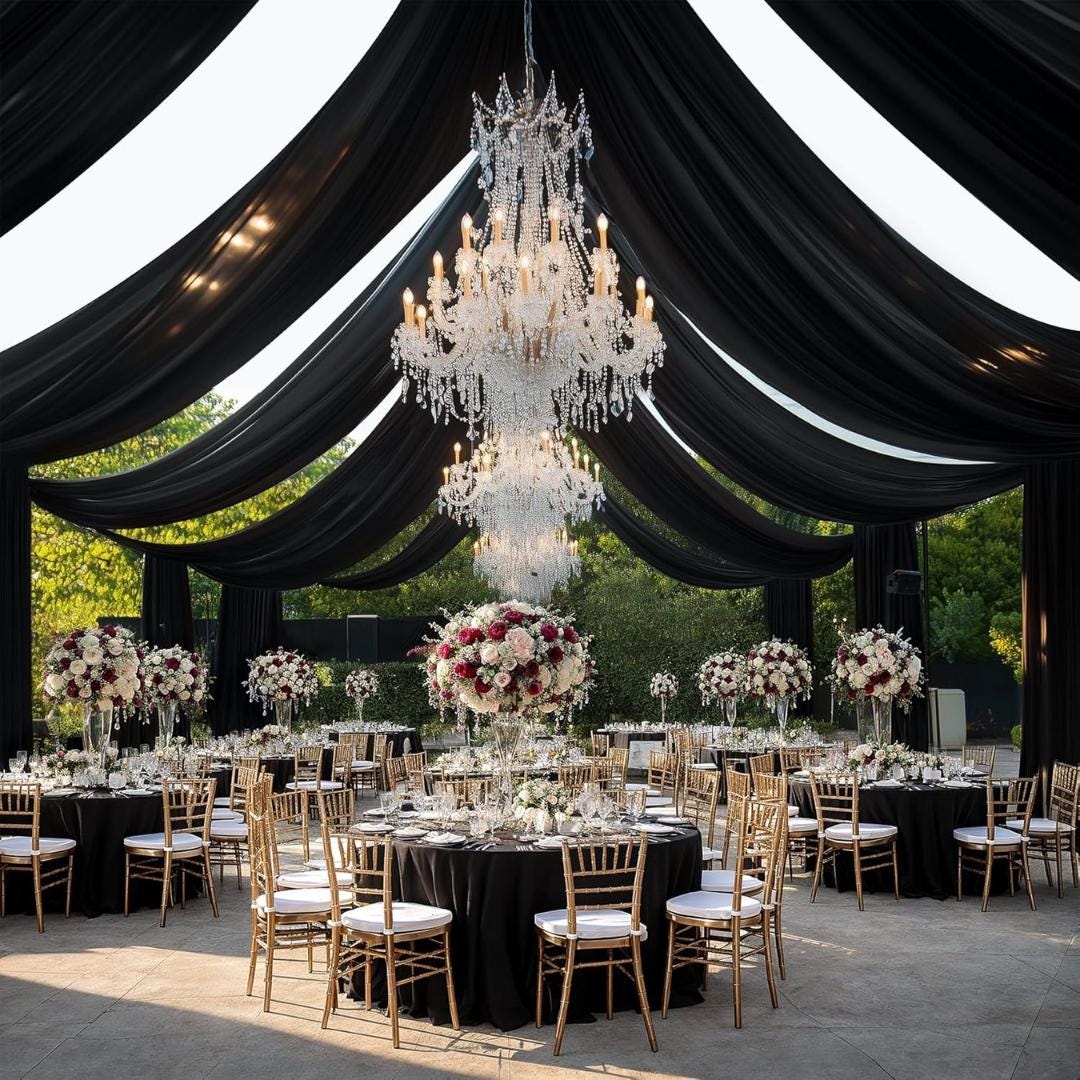BLACK - 5' x 21 Ft Ceiling Drapes for Wedding Parties, Wrinkle Free Interlock Canopy Tent Draping Ceiling Curtains Arch Drapery for Events