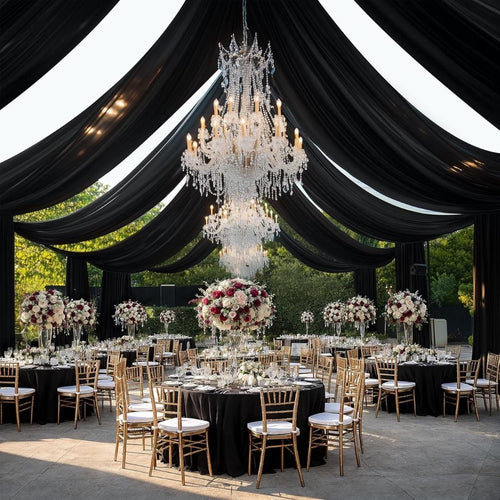 BLACK - 5' x 21 Ft Ceiling Drapes for Wedding Parties, Wrinkle Free Interlock Canopy Tent Draping Ceiling Curtains Arch Drapery for Events