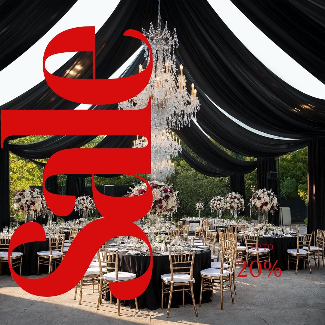 BLACK - 5' x 33 Ft Ceiling Drapes for Wedding Parties, Wrinkle Free Interlock Canopy Tent Draping Ceiling Curtains Arch Drapery for Events