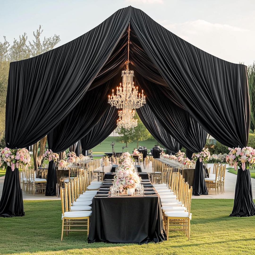 BLACK - 5' x 40 Ft Ceiling Drapes for Wedding Parties, Wrinkle Free Interlock Canopy Tent Draping Ceiling Curtains Arch Drapery for Events