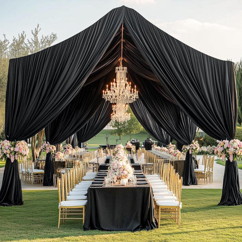 BLACK - 5' x 40 Ft Ceiling Drapes for Wedding Parties, Wrinkle Free Interlock Canopy Tent Draping Ceiling Curtains Arch Drapery for Events