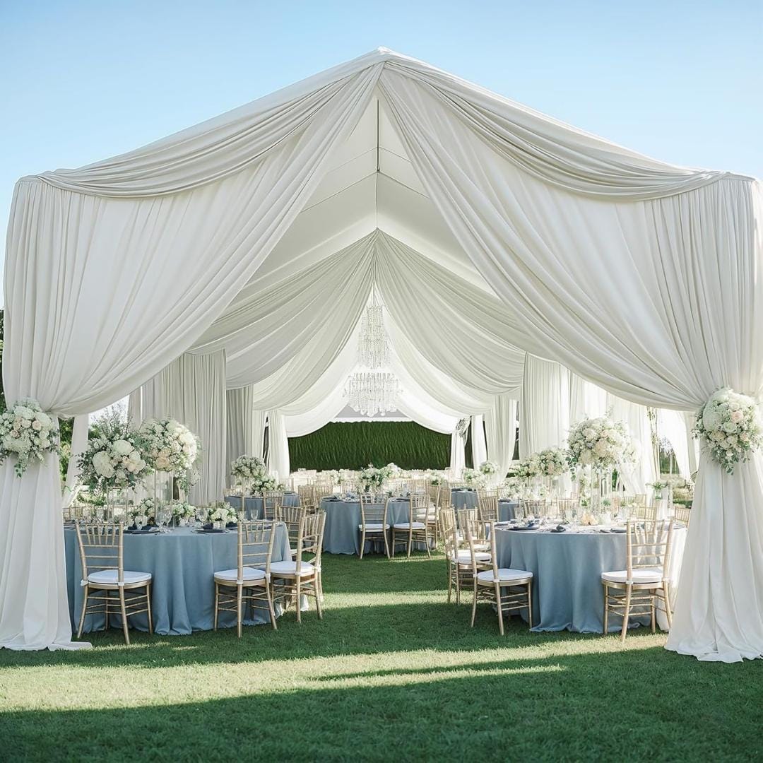 IVORY - 5' x 21 Ft Ceiling Drapes for Wedding Parties, Wrinkle Free Interlock Canopy Tent Draping Ceiling Curtains Arch Drapery for Events