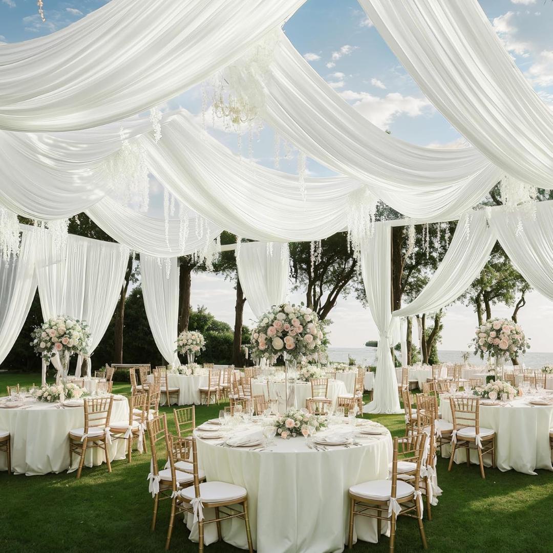 IVORY - 5' x 33 Ft Ceiling Drapes for Wedding Parties, Wrinkle Free Interlock Canopy Tent Draping Ceiling Curtains Arch Drapery for Events