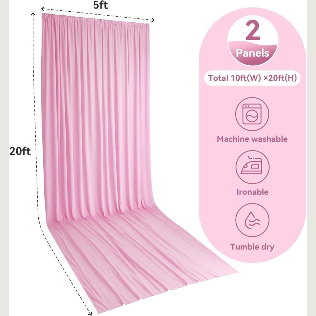 PINK - 5' x 21 Ft Ceiling Drapes for Wedding Parties, Wrinkle Free Interlock Canopy Tent Draping Ceiling Curtains Arch Drapery for Events