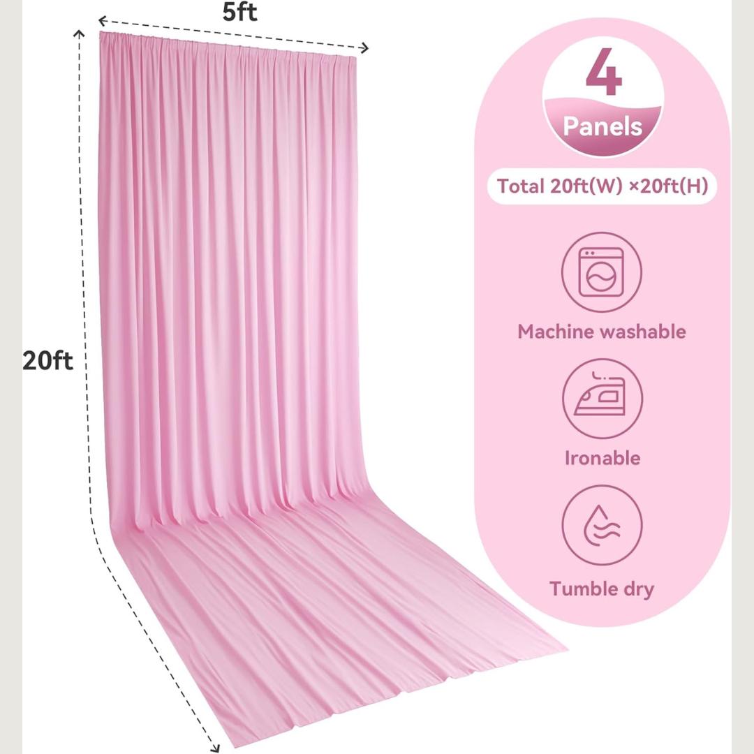 PINK - 5' x 21 Ft Ceiling Drapes for Wedding Parties, Wrinkle Free Interlock Canopy Tent Draping Ceiling Curtains Arch Drapery for Events