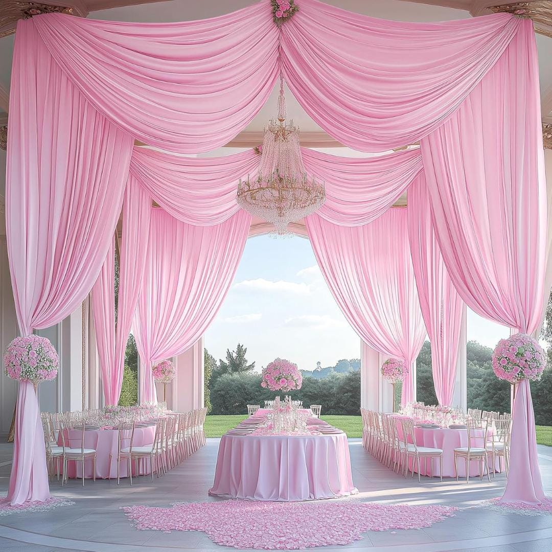 PINK - 5' x 40 Ft Ceiling Drapes for Wedding Parties, Wrinkle Free Interlock Canopy Tent Draping Ceiling Curtains Arch Drapery for Events