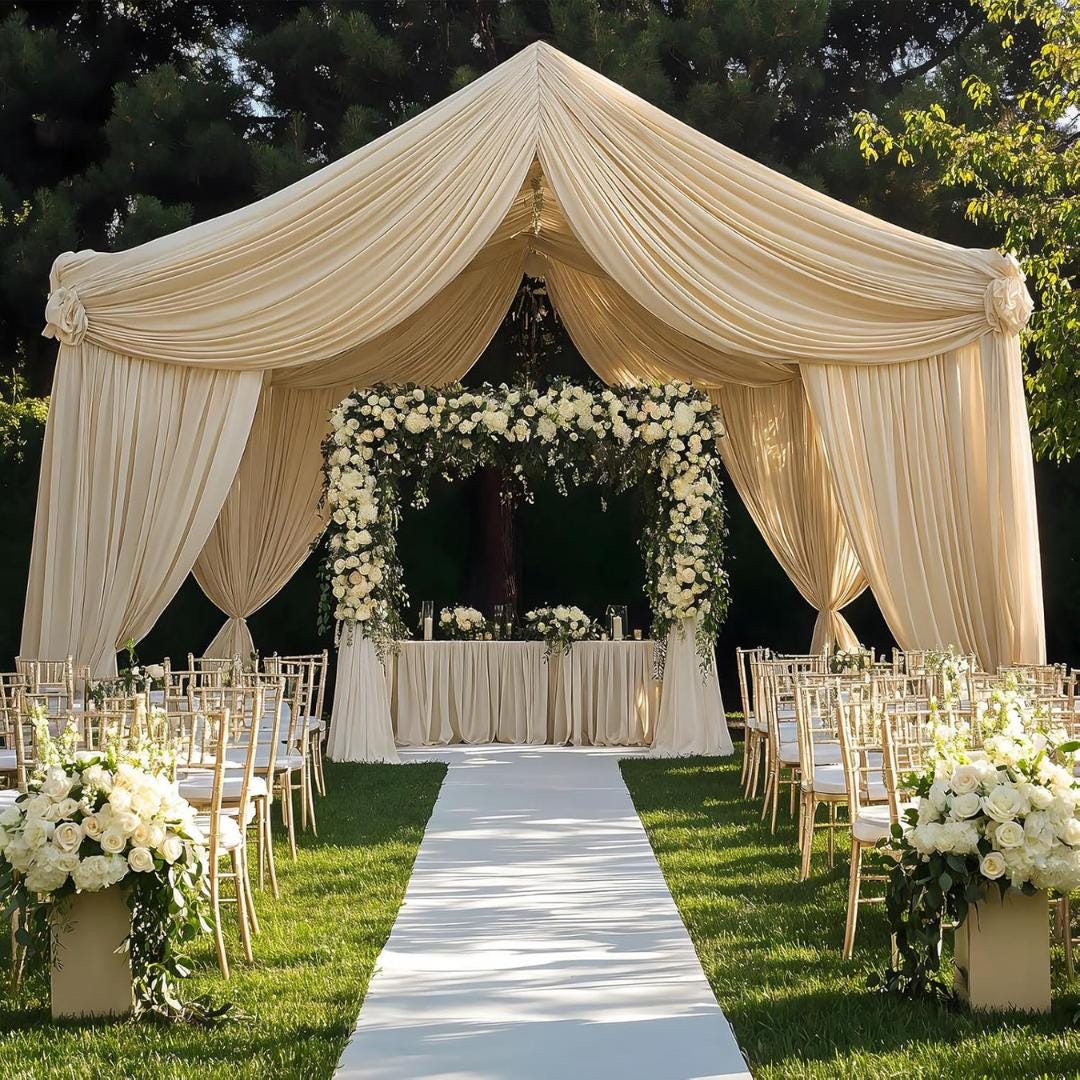 BEIGE - 5' x 21 Ft Ceiling Drapes for Wedding Parties, Wrinkle Free Interlock Canopy Tent Draping Ceiling Curtains Arch Drapery for Events