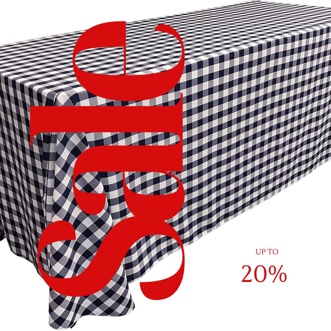 WHITE/NAVY - Polyester Gingham Checkered Rectangular - Table Cover Overlay for Wedding Birthday Party Baby Bridal Shower. Choose Size