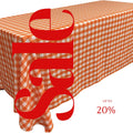 WHITE/ORANGE - Polyester Gingham Checkered Rectangular - Table Cover Overlay for Wedding Birthday Party Baby Bridal Shower. Choose Size