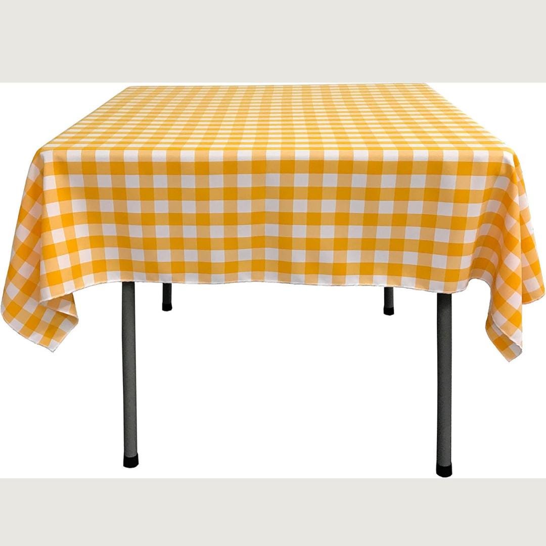 WHITE/YELLOW - Gingham Overlay - Checkered Tablecloth for Parties - Farmhouse Tablecloth - Spring Tablecloth - Picnic Tablecloth