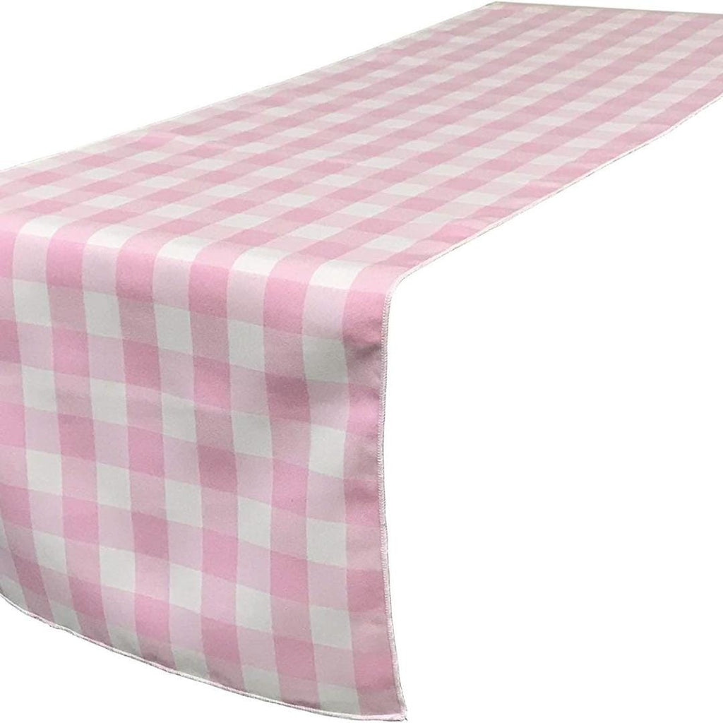 14" Wide Polyester Poplin Gingham, Checkered, Plaid Table Runner (White & Light Pink, 14" Wide x 90" Long) for Party Sweetest Day Wedding