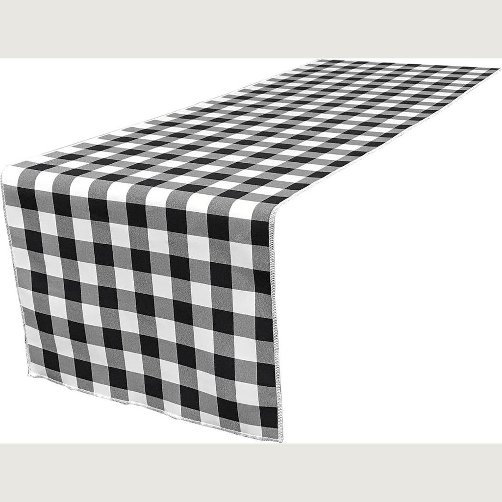 14" Wide Polyester Poplin Gingham, Checkered, Plaid Table Runner (White & Black , 14" Wide x 90" Long) for Party Sweetest Day Wedding