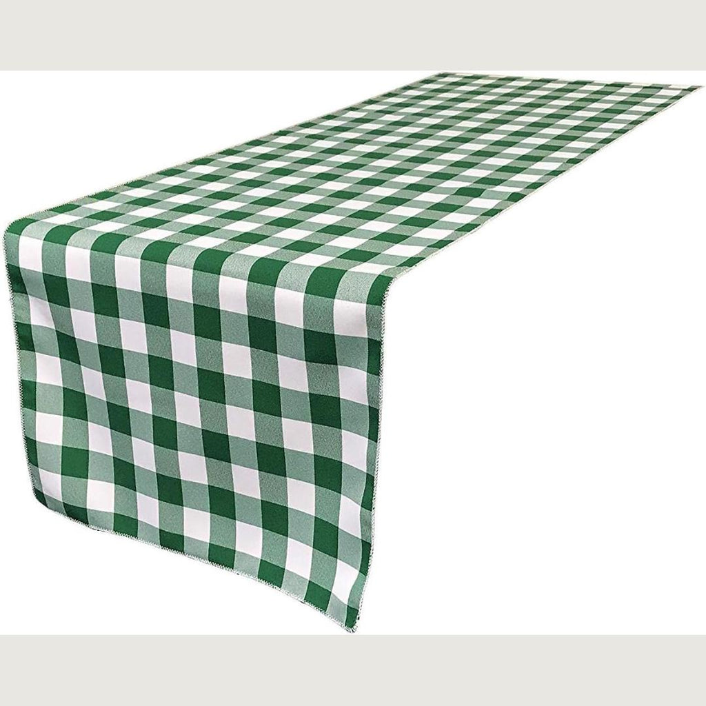 14" Wide Polyester Poplin Gingham, Checkered, Plaid Table Runner (White & Hunter , 14" Wide x 90" Long) for Party Sweetest Day Wedding