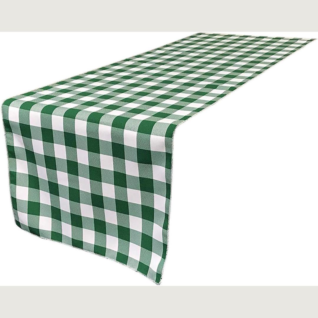 14" Wide Polyester Poplin Gingham, Checkered, Plaid Table Runner (White & Hunter , 14" Wide x 90" Long) for Party Sweetest Day Wedding