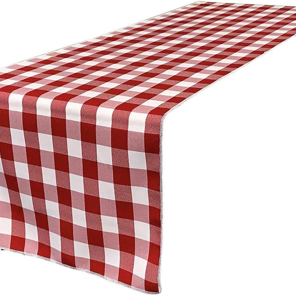 14" Wide Polyester Poplin Gingham, Checkered, Plaid Table Runner (White & Red , 14" Wide x 90" Long) for Party Sweetest Day Wedding