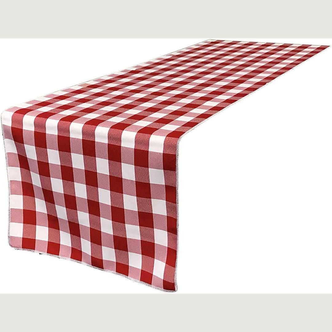 14" Wide Polyester Poplin Gingham, Checkered, Plaid Table Runner (White & Red , 14" Wide x 90" Long) for Party Sweetest Day Wedding