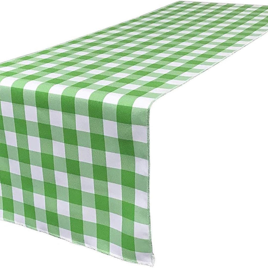 14" Wide Polyester Poplin Gingham, Checkered, Plaid Table Runner (White & Lime , 14" Wide x 90" Long) for Party Sweetest Day Wedding