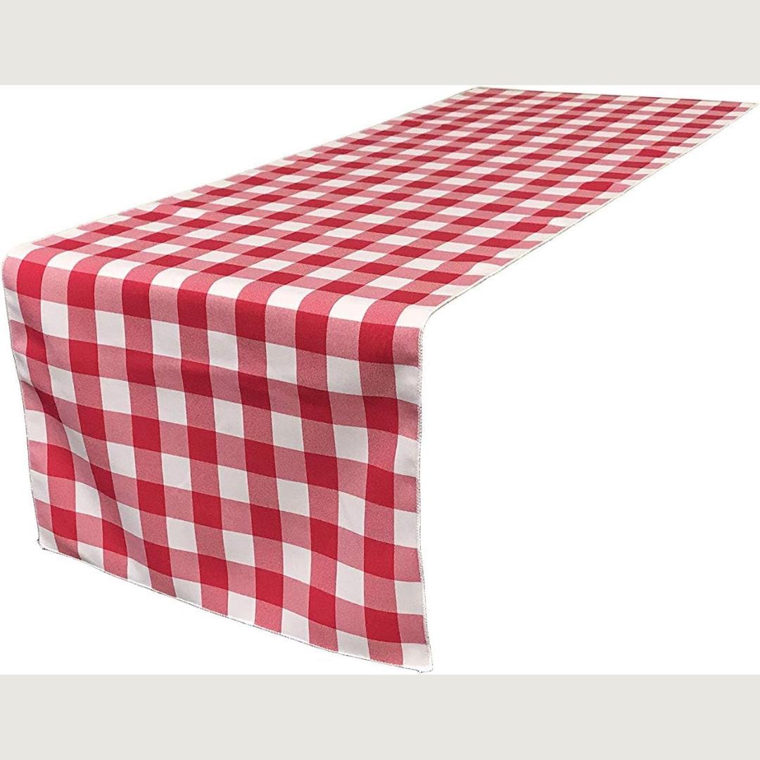 14" Wide Polyester Poplin Gingham, Checkered, Plaid Table Runner (White & Fuchsia , 14" Wide x 90" Long) for Party Sweetest Day Wedding