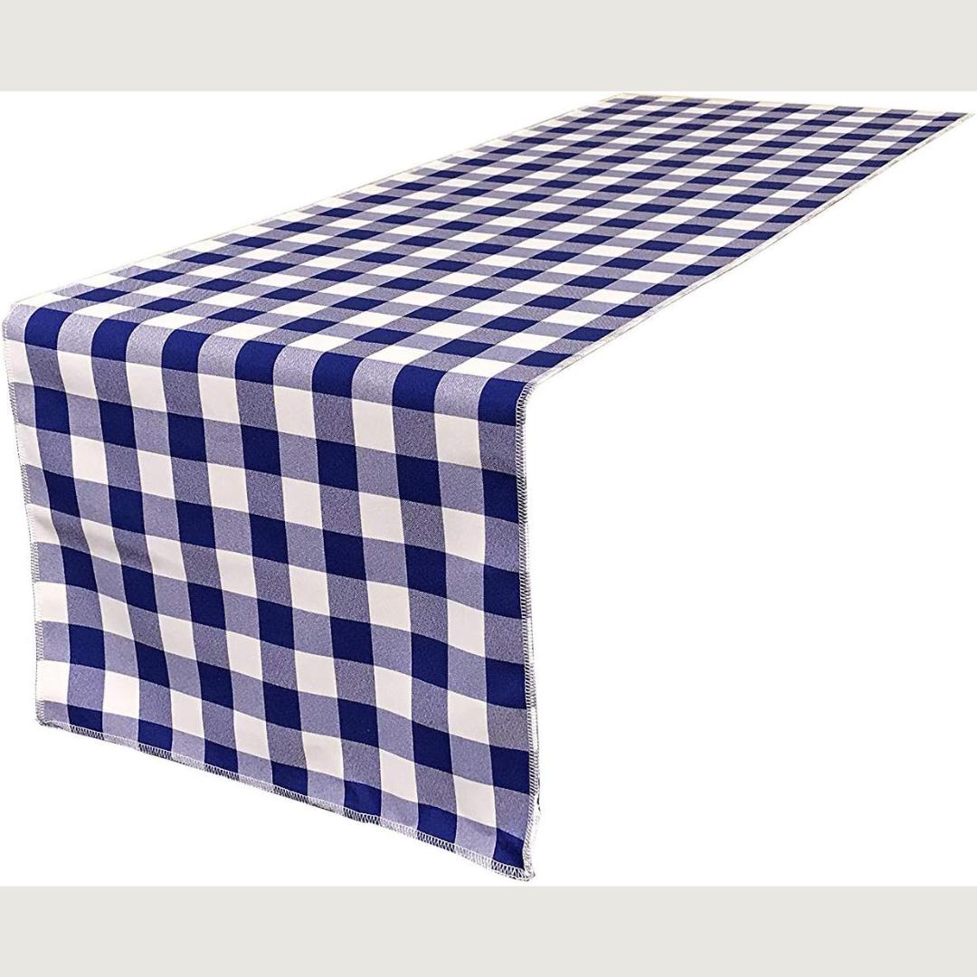 14" Wide Polyester Poplin Gingham, Checkered, Plaid Table Runner (White & Royal Blue , 14" Wide x 90" Long) for Party Sweetest Day Wedding