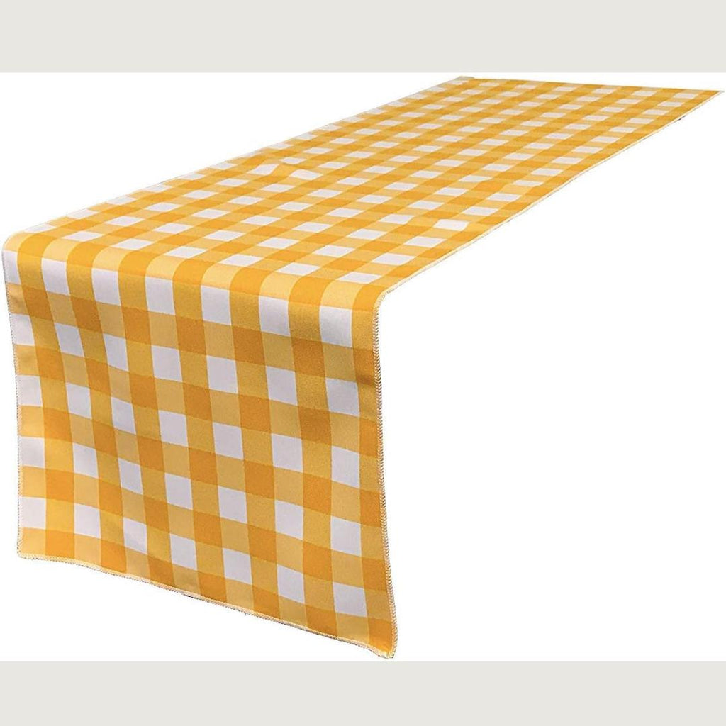 14" Wide Polyester Poplin Gingham, Checkered, Plaid Table Runner (White & Dk Yellow , 14" Wide x 90" Long) for Party Sweetest Day Wedding