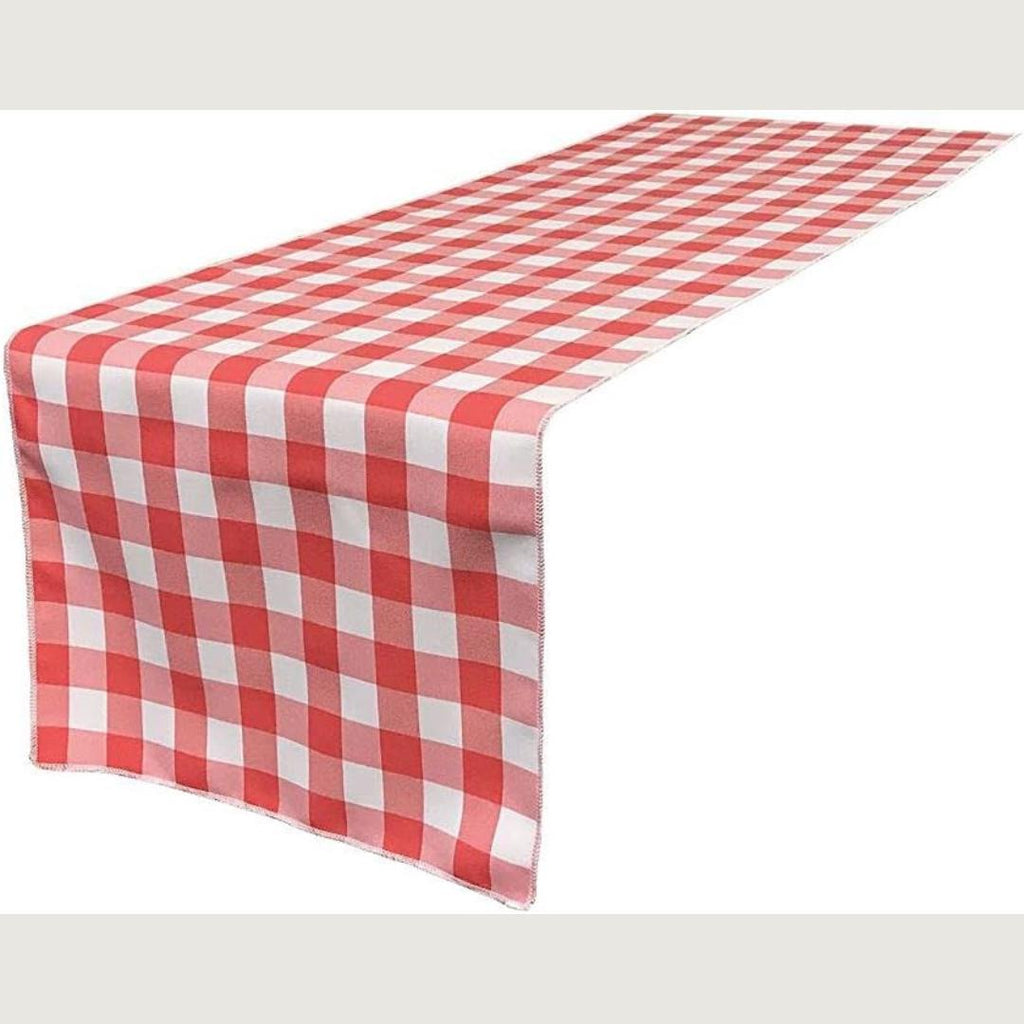 14" Wide Polyester Poplin Gingham, Checkered, Plaid Table Runner (White & Coral , 14" Wide x 90" Long) for Party Sweetest Day Wedding