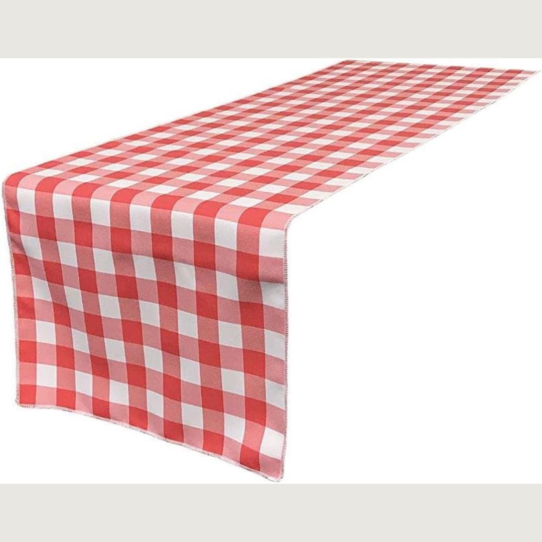 14" Wide Polyester Poplin Gingham, Checkered, Plaid Table Runner (White & Coral , 14" Wide x 90" Long) for Party Sweetest Day Wedding