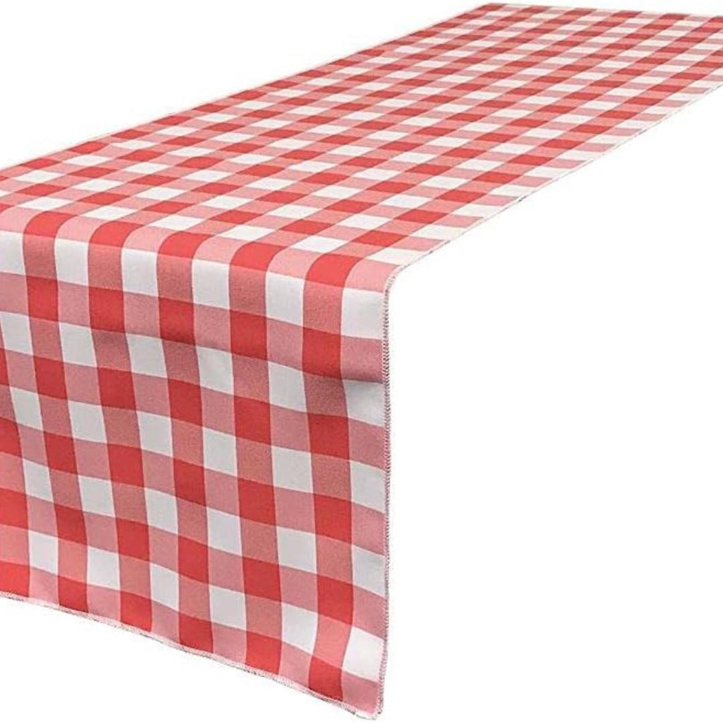 14" Wide Polyester Poplin Gingham, Checkered, Plaid Table Runner (White & Coral , 14" Wide x 90" Long) for Party Sweetest Day Wedding