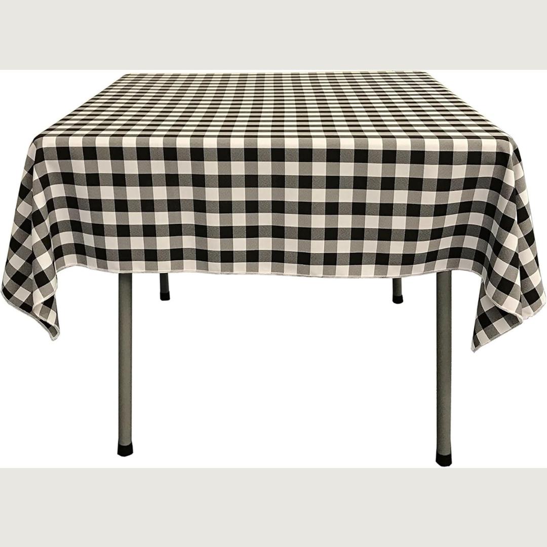 WHITE/BLACK - Gingham Overlay - Checkered Tablecloth for Parties - Farmhouse Tablecloth - Spring Tablecloth - Picnic Tablecloth